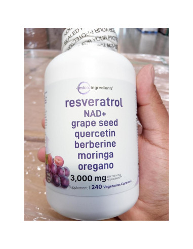 Suplemento de Resveratrol 3000mg Micro Ingredients 240 Cápsulas Veganas