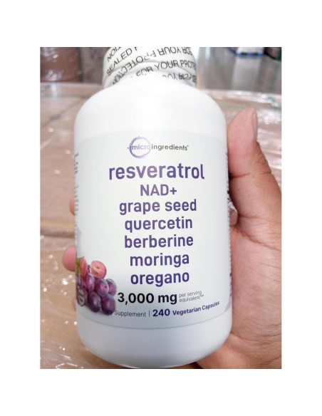 Suplemento de Resveratrol 3000mg Micro Ingredients 240 Cápsulas Veganas