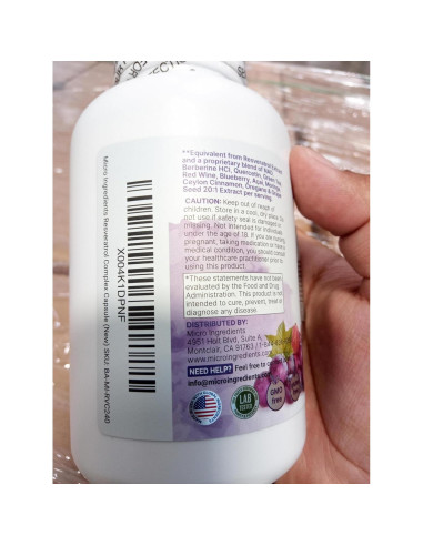 Suplemento de Resveratrol 3000mg Micro Ingredients 240 Cápsulas Veganas