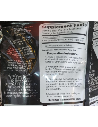 Polvo de Kava Lewena Royal Fiji 450g - Raíz Basal Premium