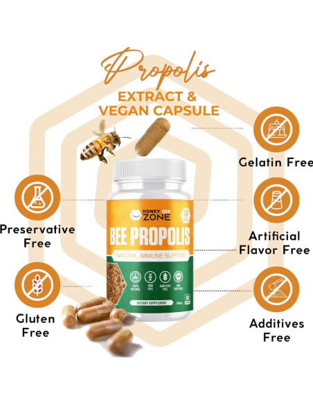Cápsulas de Propóleos de Abeja Honeybeezone 60 Veganas 500mg