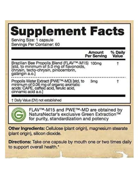 Cápsulas de Propóleos de Abeja NaturaNectar 60 pcs - Sin Gluten