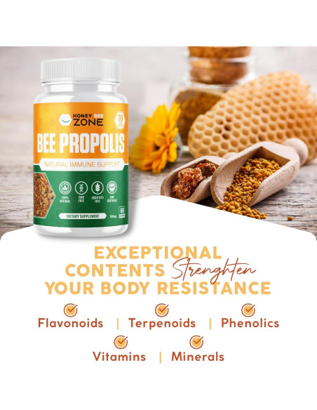 Cápsulas de Propóleos de Abeja Honeybeezone 60 Veganas 500mg