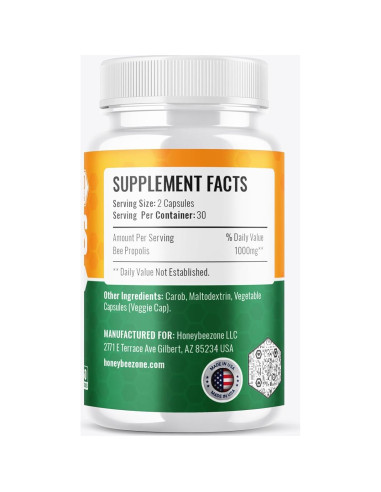 Cápsulas de Propóleos de Abeja Honeybeezone 60 Veganas 500mg