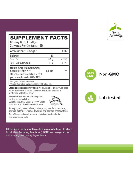 Suplemento Terry Naturally Clinical OPC - Salud Cardiovascular y Inmunológica - 60 Gelatinas Blandas