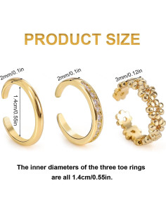 Juego de 3 Anillos para Dedos de los Pies Mikovivi Oro Ajustable 2