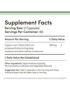 Cápsulas de Hongo Melena de León Orgánico Double Wood 120 Unidades 2