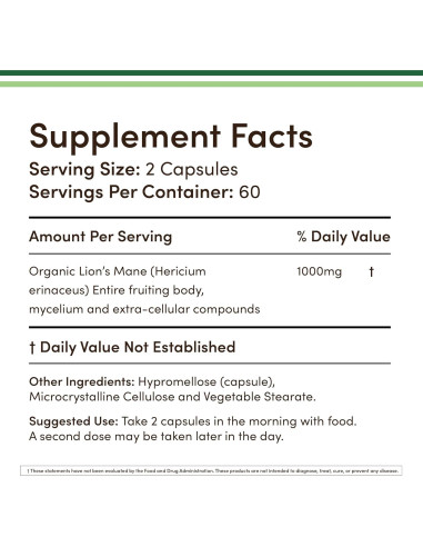 Cápsulas de Hongo Melena de León Orgánico Double Wood 120 Unidades