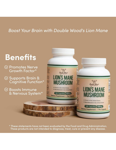 Cápsulas de Hongo Melena de León Orgánico Double Wood 120 Unidades