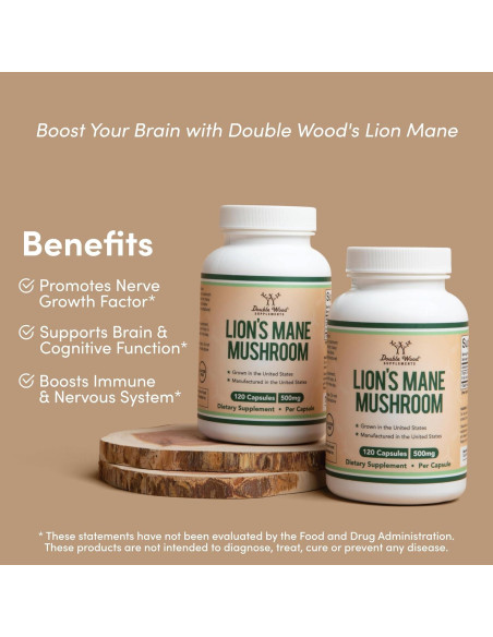 Cápsulas de Hongo Melena de León Orgánico Double Wood 120 Unidades