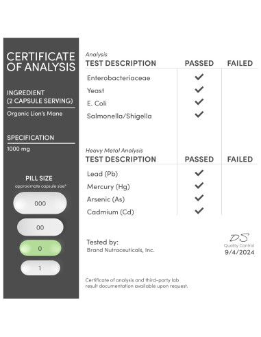 Cápsulas de Hongo Melena de León Orgánico Double Wood 120 Unidades