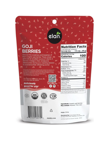 Berries de Goji Secas Orgánicas Elan 139.5 g Sin Sulfitos