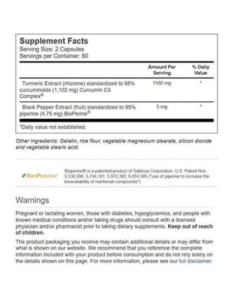 Extracto de Cúrcuma Vitacost Complejo Curcumina C3 120 Cápsulas Extracto de Cúrcuma Vitacost Complejo Curcumina C3 120 Cápsulas
