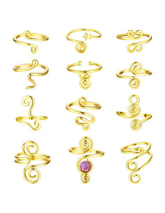 Conjunto 12 Anillos Ajustables para Dedos de los Pies Oro Mujeres