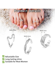 Conjunto de 3 Anillos de Dedo Ajustables Hipoalergénicos Acero Inoxidable 2