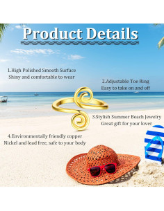 Conjunto 12 Anillos Ajustables para Dedos de los Pies Oro Mujeres 2