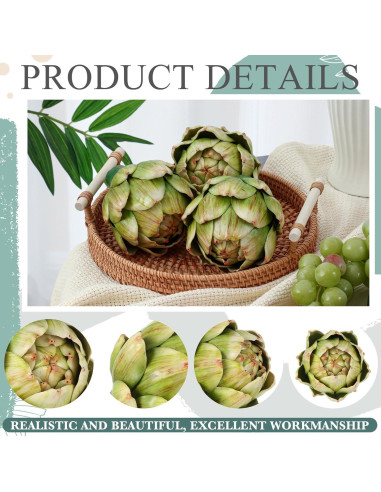 Alcachofas Artificiales Verdes Timgle - 2 Pcs Grande Decoración