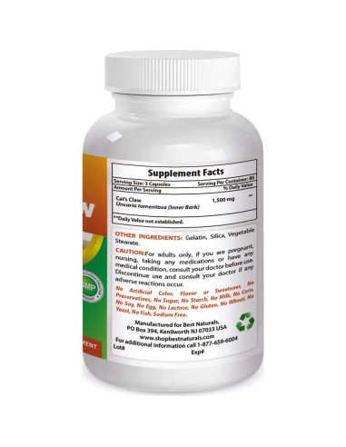 Cápsulas de Uña de Gato 500 mg Mejores Naturales 240 Unidades