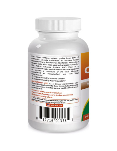 Cápsulas de Uña de Gato 500 mg Mejores Naturales 240 Unidades