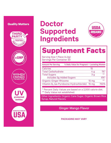 Dulces para Náuseas Matutinas Pink Stork - Mango y Jengibre - 30 Caramelos