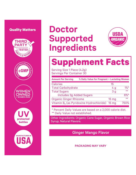 Dulces para Náuseas Matutinas Pink Stork - Mango y Jengibre - 30 Caramelos