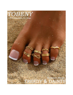 Conjunto de 12 Anillos Ajustables de Oro 14K para Mujeres 2