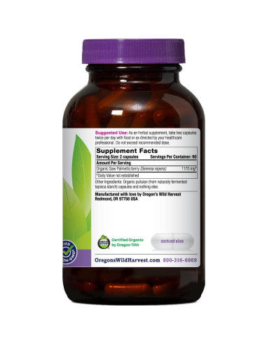 Cápsulas Herbales Orgánicas Saw Palmetto Oregon's Wild Harvest 180 Unidades