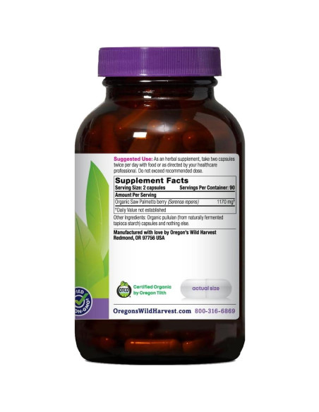 Cápsulas Herbales Orgánicas Saw Palmetto Oregon's Wild Harvest 180 Unidades