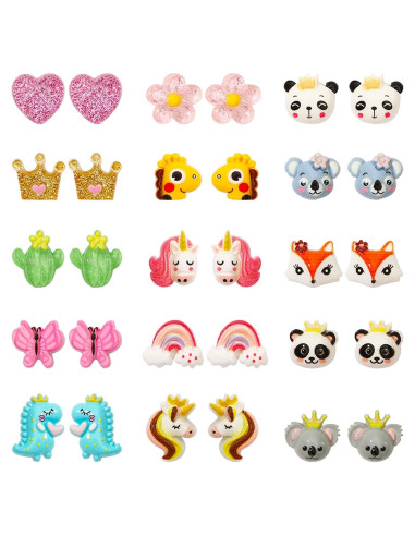 Pendientes Magnéticos para Niñas NEWITIN - 15 Pares Hipoalergénicos