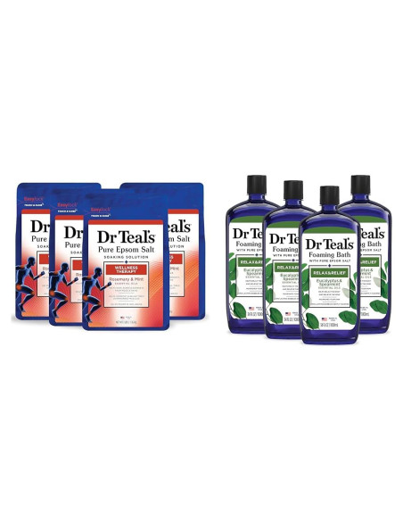 Baño de Sal Epsom Puro Dr Teal, Romero y Menta, 4x1008ml