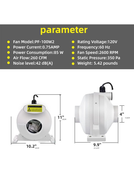 Kit de Mitigación de Radón Dcfairfan 4" a 3" Silencioso 85W