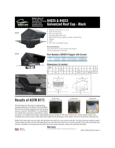 Tapa de Ventilación de Techo Builder's Best 84033 15.24 cm Negro