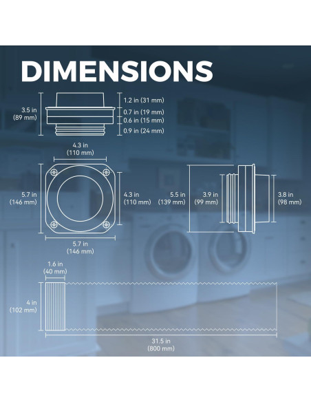 Conector de Ventilación de Secadora Magnético Jeevony DV180 0.8m