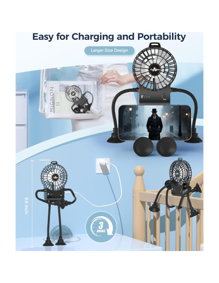 Ventilador Robot Portátil CUTEHOO Recargable Oscuro 10h