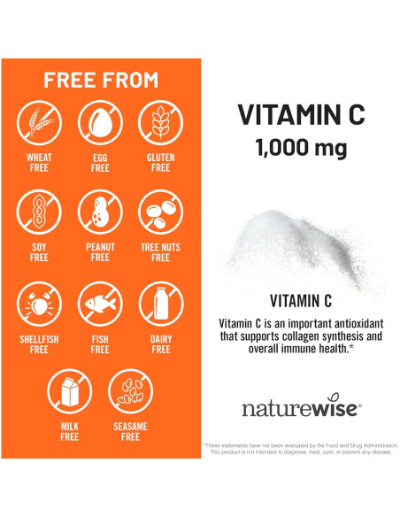 NatureWise Vitamina C 1000mg Vegana - 60 Cápsulas Antioxidantes