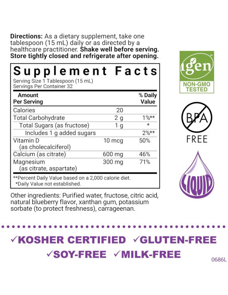 Calcio Magnesio Citrato Líquido Bluebonnet 473 ml Arándano