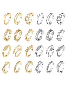Juego de 24 Anillos Ajustables para Dedos de los Pies Mujer