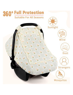 Funda de Asiento de Coche para Bebé HNHUAMING Algodón Muselina Beige 2
