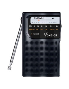 Radio portátil AM FM Vondior - Compacta, 0.45 kg, 2 pilas AA
