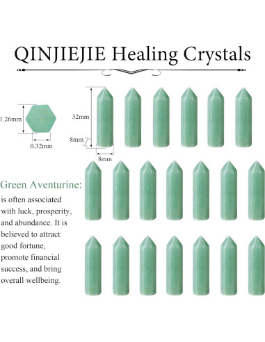 Conjunto de 20 Varitas de Cristal Aventurina Verde QINJIEJIE