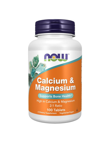 Suplemento de Calcio y Magnesio NOW 2:1 Alta Potencia 100 Tabletas