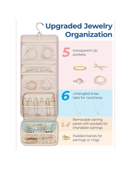 Estuche de Joyería de Viaje BAGSMART Rosa, 9 Compartimentos