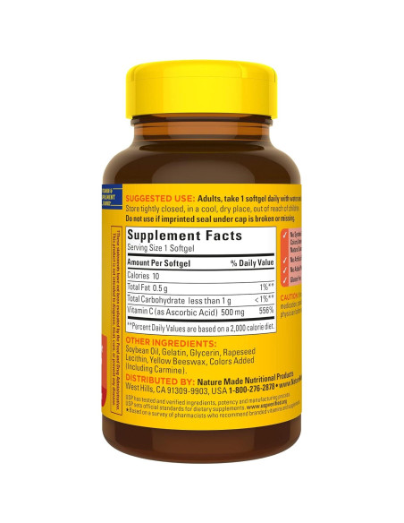 Nature Made Vitamina C 500 mg - Suplemento Inmunológico 60 Gelatinas
