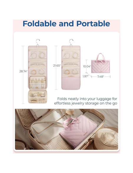 Estuche de Joyería de Viaje BAGSMART Rosa, 9 Compartimentos