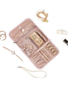 Organizador de Joyas de Viaje BELALIFE Rosa Plegable 5 Compartimentos 2