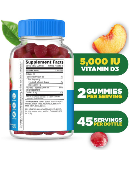 Gomas de Vitamina D Sin Azúcar Lifeable 5000 UI 90 Gomas