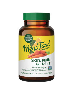 MegaFood Piel, Uñas y Cabello 90 Tabletas - Vegano - Biotina, Vitaminas
