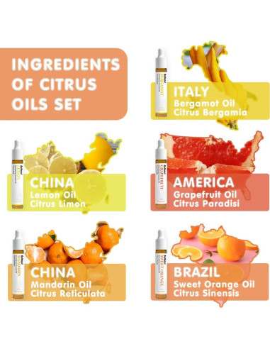 Juego de Aceites Esenciales Cítricos Benatu 10ml - 5 Paquetes