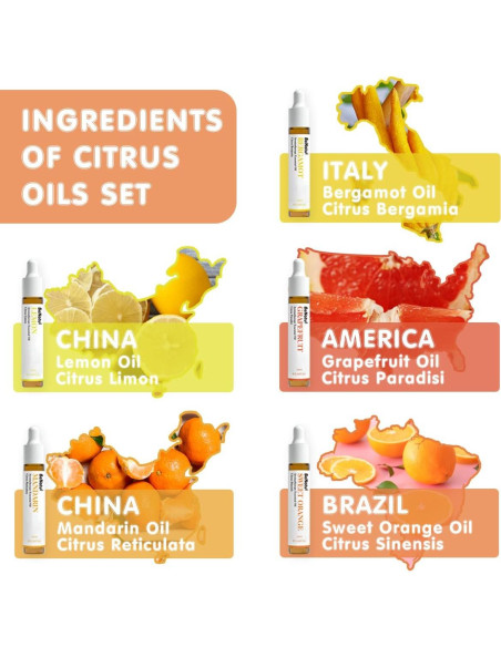 Juego de Aceites Esenciales Cítricos Benatu 10ml - 5 Paquetes