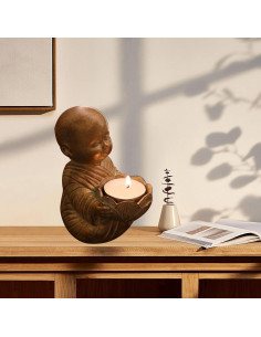 Soporte para Velas Monje Zen Buda Hapivida Resina 15x12x10cm 2